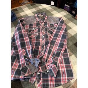 BKE Vintage 1967 Mens Athletic Fit Pearl Snap Western Plaid Shirt Red Black L‎